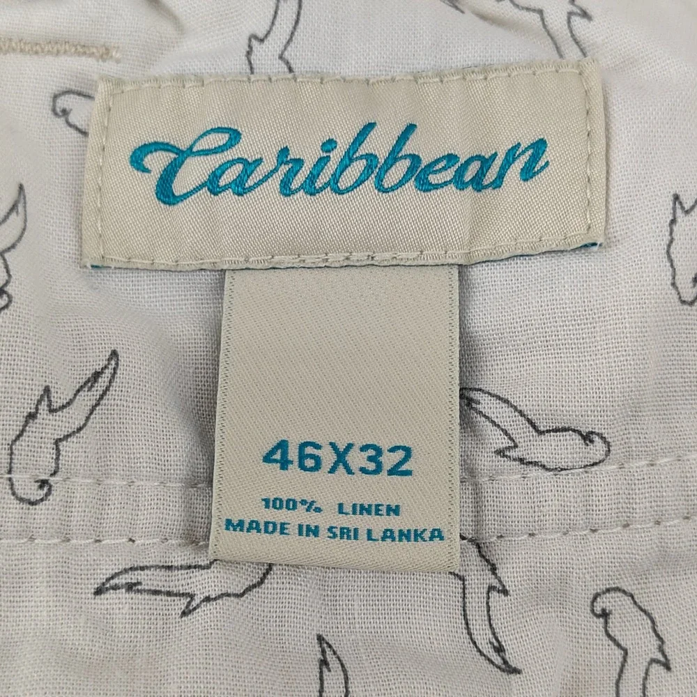 Caribbean Cargo Pants Mens 46x32 Beige 100% Linen Drawstring Tropical Vacation